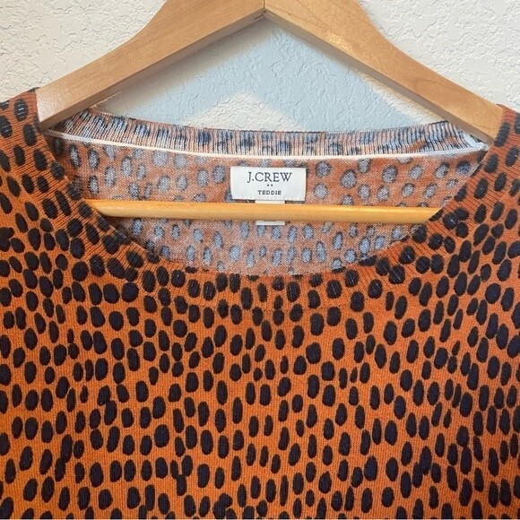 J. Crew Factory Rust Brown Animal Spot Crew Neck Teddie Sweater - Size M - Picture 5 of 6